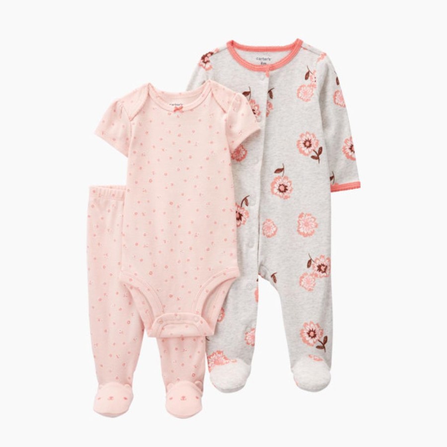 Clothing & Accessories Carter's | Carter'S 3-Piece Floral Sleep & Play & Pant Set