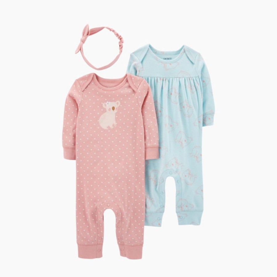 Clothing & Accessories Carter's | Carter'S 3-Piece Jumpsuits & Headwrap Set