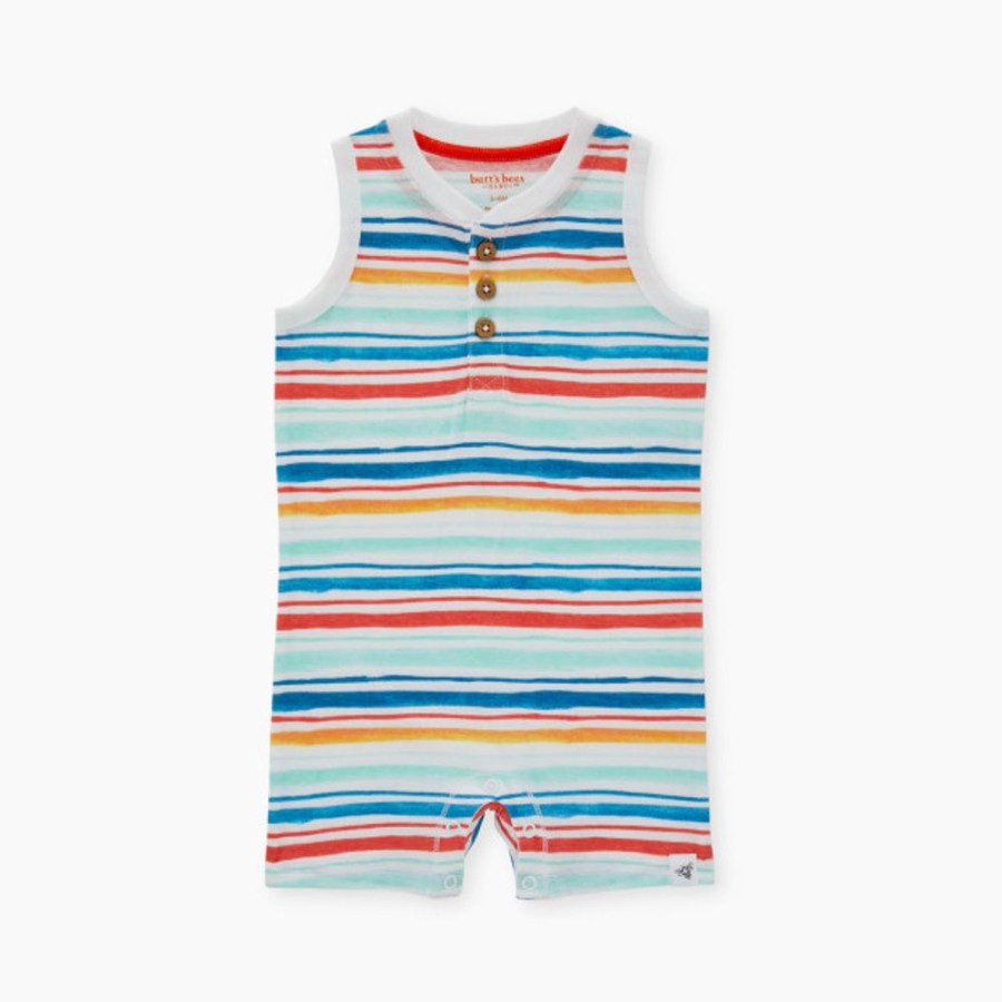 Clothing & Accessories Burt's Bees Baby | Burt'S Bees Baby Organic Cotton Watercolor Rainbow Stripe Romper