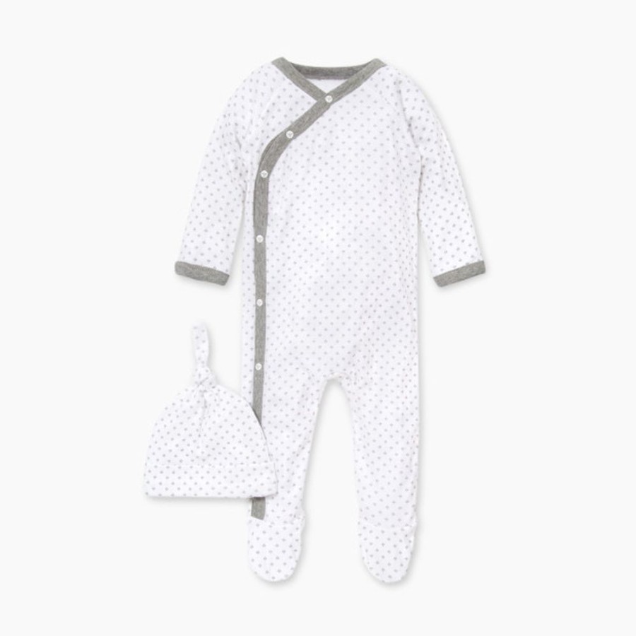 Clothing & Accessories Burt's Bees Baby | Burt'S Bees Baby Organic Footed Wrap Front Jumpsuit & Knot Top Hat