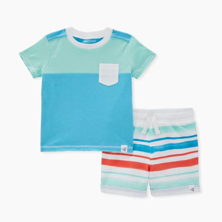 Clothing & Accessories Burt's Bees Baby | Burt'S Bees Baby Organic Cotton Color Blocked Tee & French Terry Short Set