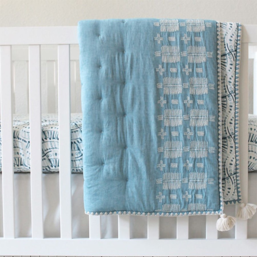 Nursery Crane Baby Blankets | Crane Baby Cotton Chambray Baby Quilt