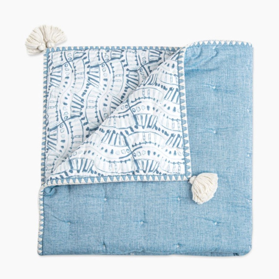 Nursery Crane Baby Blankets | Crane Baby Cotton Chambray Baby Quilt