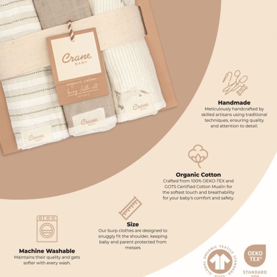 Nursing & Feeding Crane Baby | Crane Baby Avery Organic Cotton 3-Pc. Burp Cloth Set