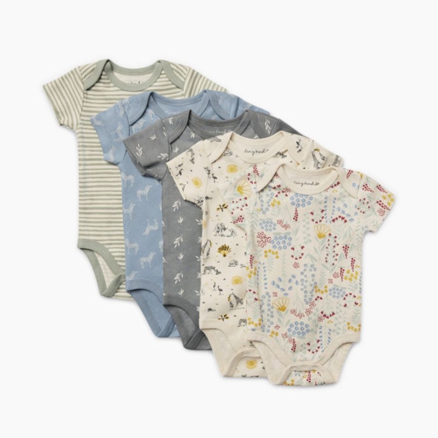 Clothing & Accessories Tiny Kind | Tiny Kind Printed Short Sleeve Organic Cotton Bodysuit