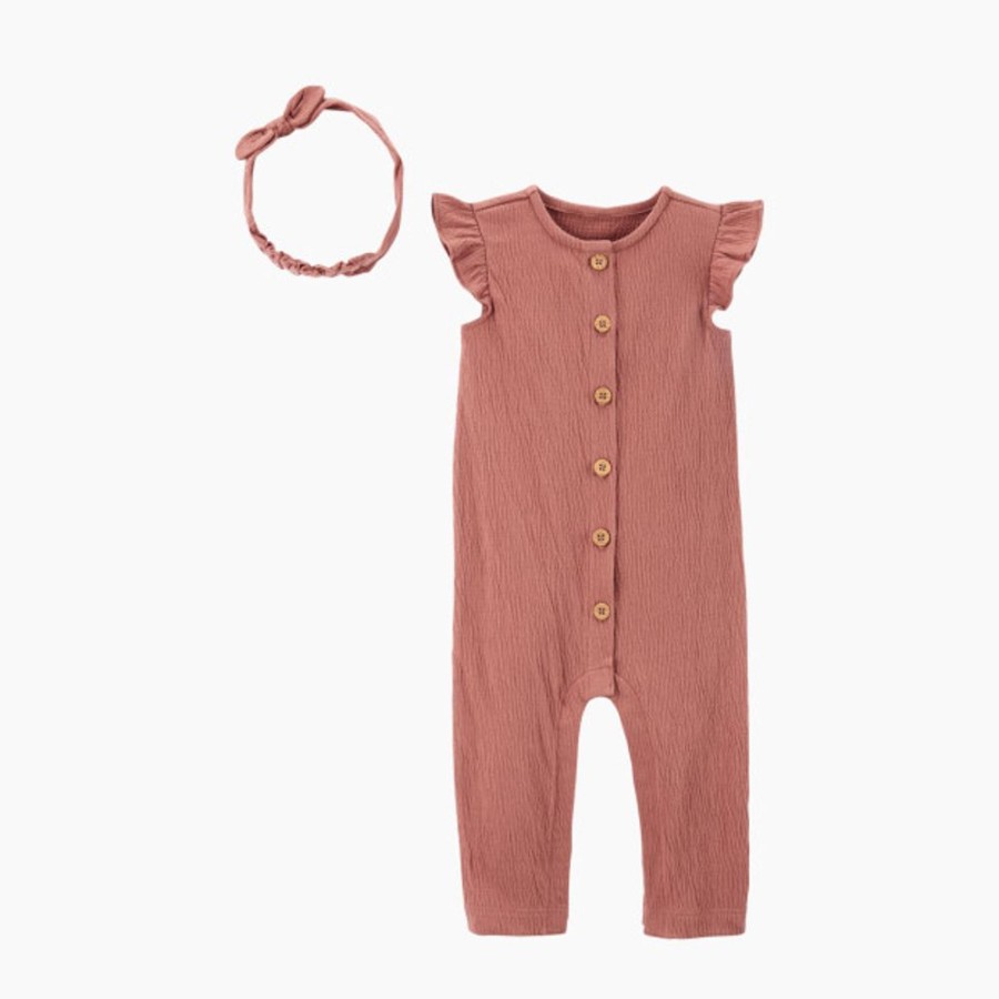 Clothing & Accessories Carter's | Carter'S 2-Piece Crinkle Jersey Jumpsuit & Headwrap Set