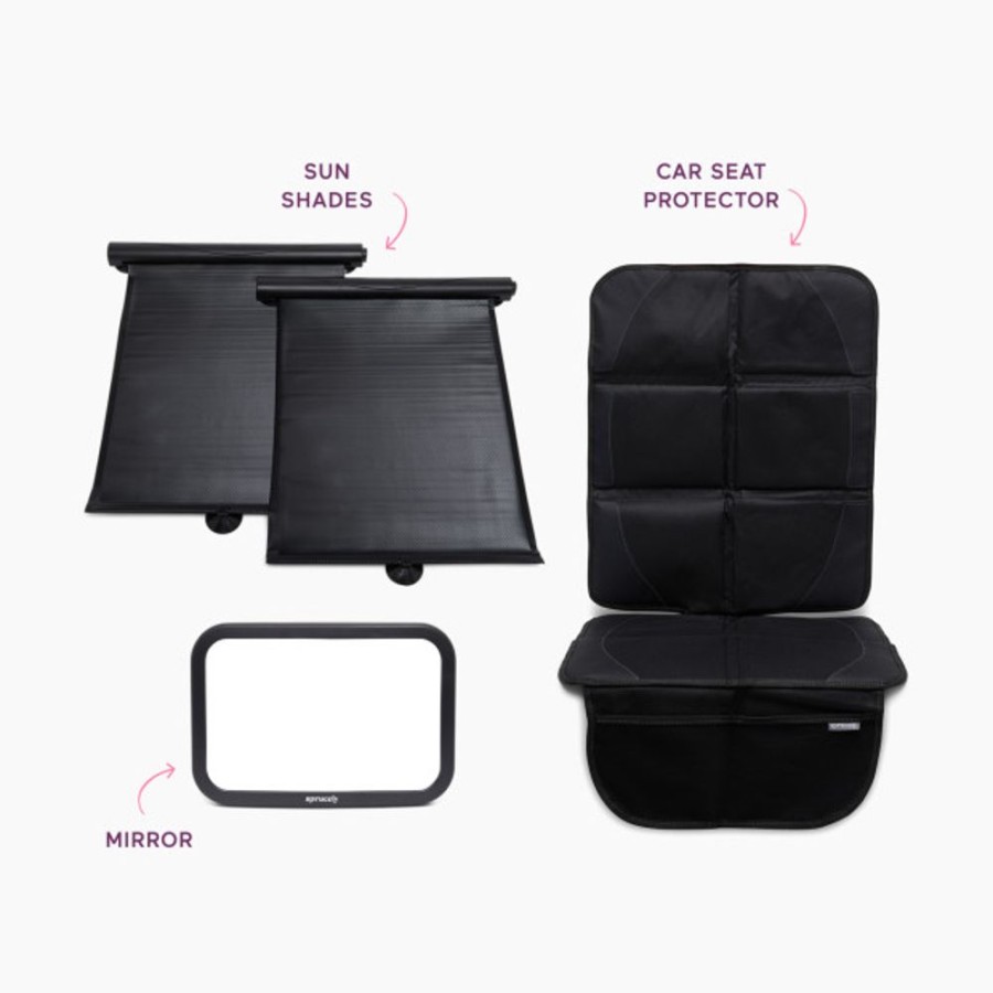 Car Seats Sprucely Mirrors & Sunshades | Sprucely Car Essentials Starter Kit (Mirror, Car Seat Protector, Sun Shades)